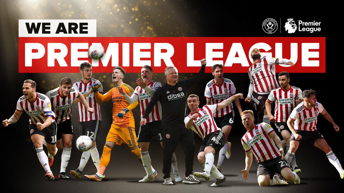 Sheffield United players celebrate promotion to the Premier League