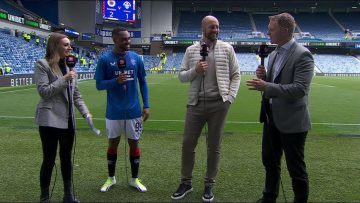 Rangers goalscorer Danilo gives post-match interview after Viaplay Cup win against Greenock Morton
